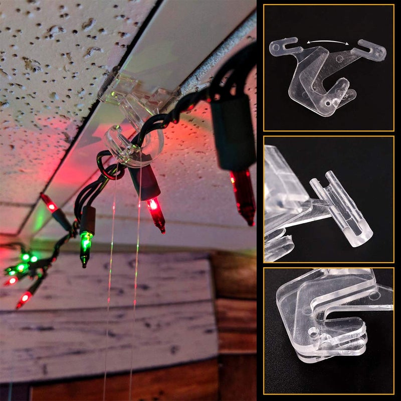 Rustark 30 pcs Drop Ceiling Hanger Kit- 15 pcs Crystal Clear Hinged Polycarbonate T-Bar Clips and 15 pcs Ceiling Tile Hooks for Hanging Plants & Decorations at Classroom, Offices, Hold up to 10lbs - Image 4
